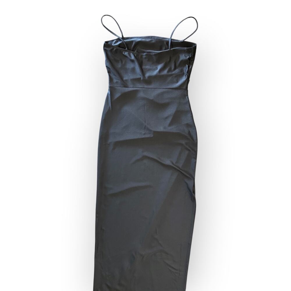 Black Satin Ruched Slip Dress Midi Cocktail Evening Party Dress Womens Large - Picture 7 of 10